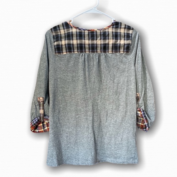 Anthro One September Plaid Tab Sleeve Henley Top - Picture 5 of 8